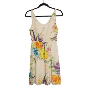 OLD NAVY Colorful Yellow Purple Floral Print Sleeveless Stretchy Cream Dress S